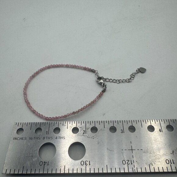 Pink Crystal Beaded Adjustable Bracelet Silver Chain Heart Charm - Picture 4 of 5
